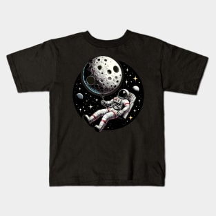 Space Astronaut Aesthetic Floating With the Moon Kids T-Shirt